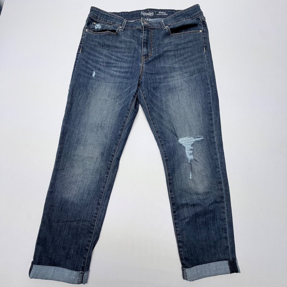 Signature by Levi Strauss Modern Slim Cuffed Distressed Jeans Blue 16 W33